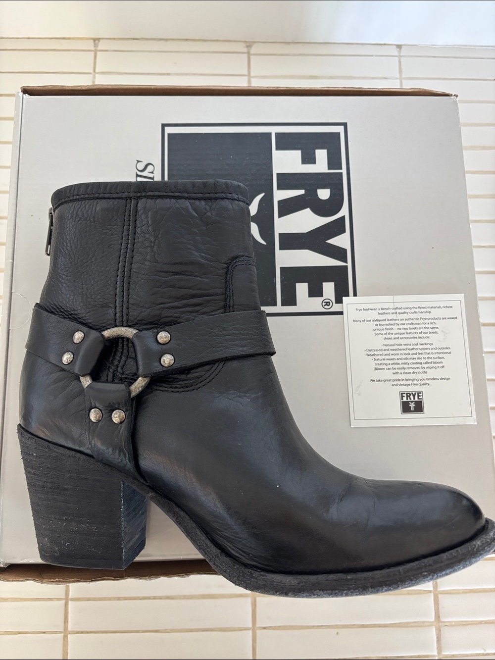 Frye Black Leather Tabitha Harness Ankle Booties 9M